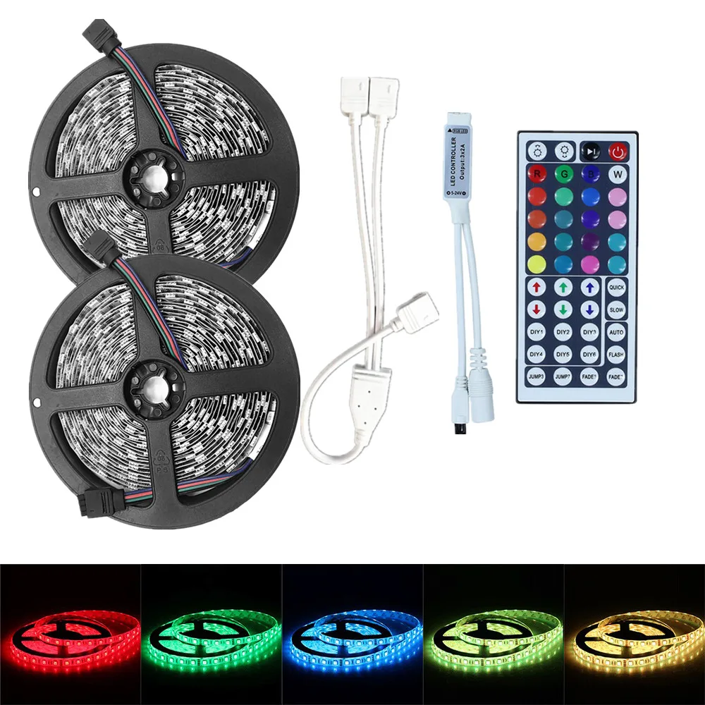 SMD 5050 12 V 300 светодиодный s RGB лента 5 M 10 M 15 M не водонепроницаемый гибкий светодиодный свет полосы многоцветный светодиодное ленточное освещение+ контроллер