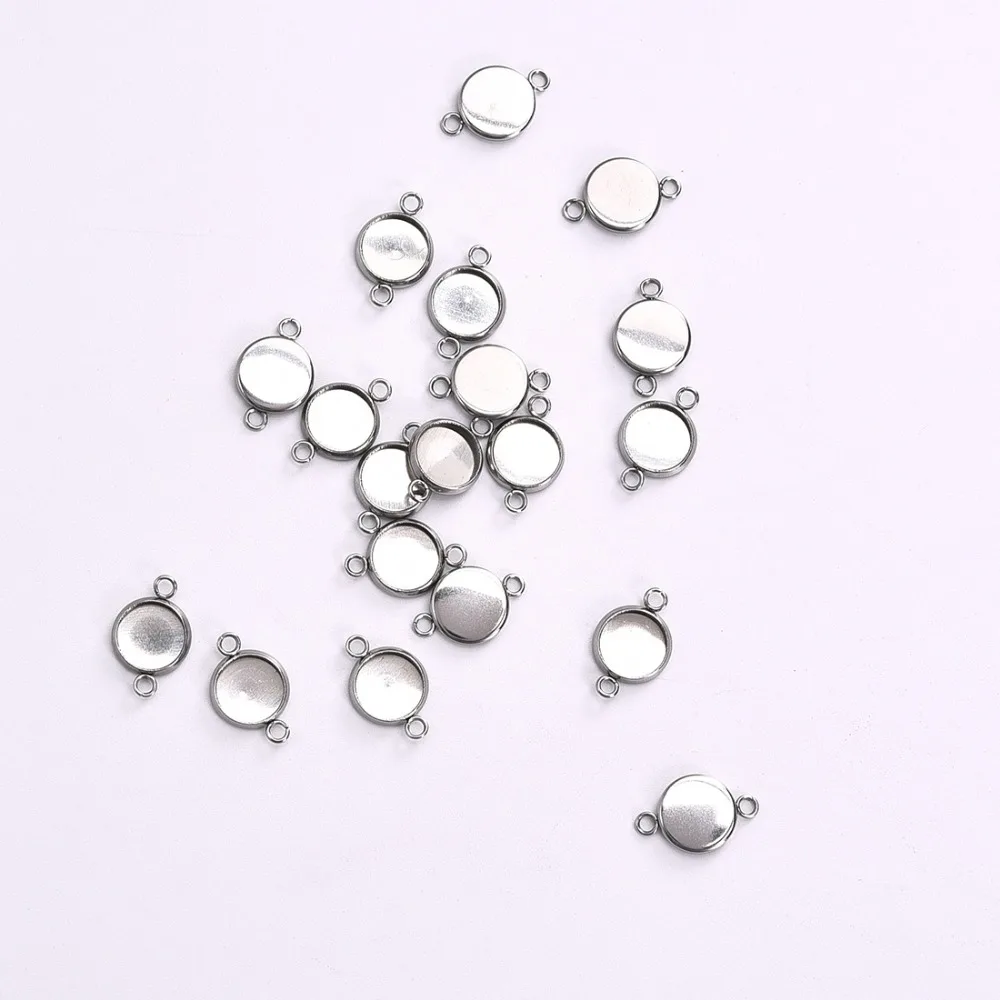 8mm Stainless Steel Connector Setting Cabochon Base Double Loop Flat Round (2)