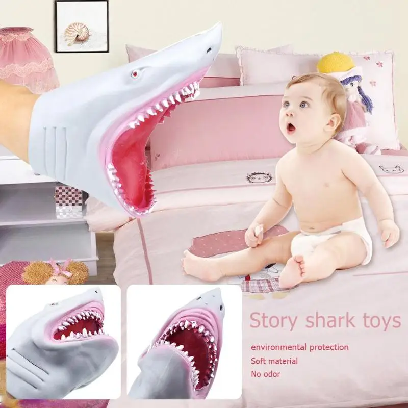 Plastic Shark Hand Puppet for Story TPR Animal Head Gloves Kids Toys Gift Soft Vinyl PVC Animal Head Figure Vividly Kids Toy