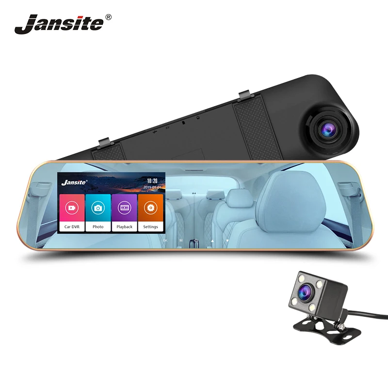 Зеркало видеорегистратор Jansite 4 3 дюйма FHD 1080P сенсорный экран с камерой заднего