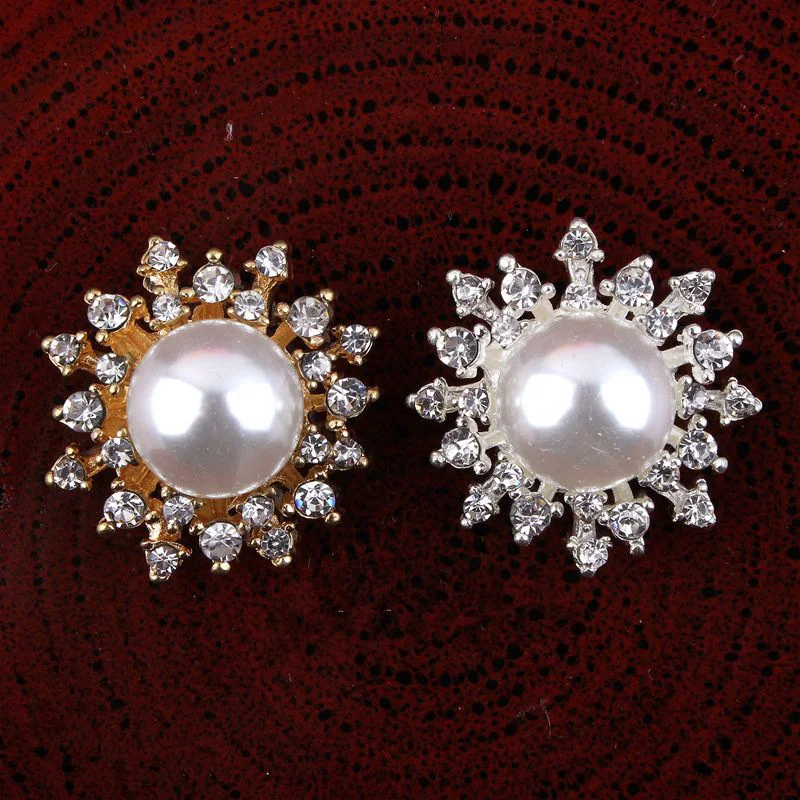 Buy 50pcs Shiny flower metal rhinestone button crystal