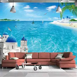 3d эффект на заказ фото обои HD большая гостиная спальня диван тв задний план настенная морской пейзаж современные обои
