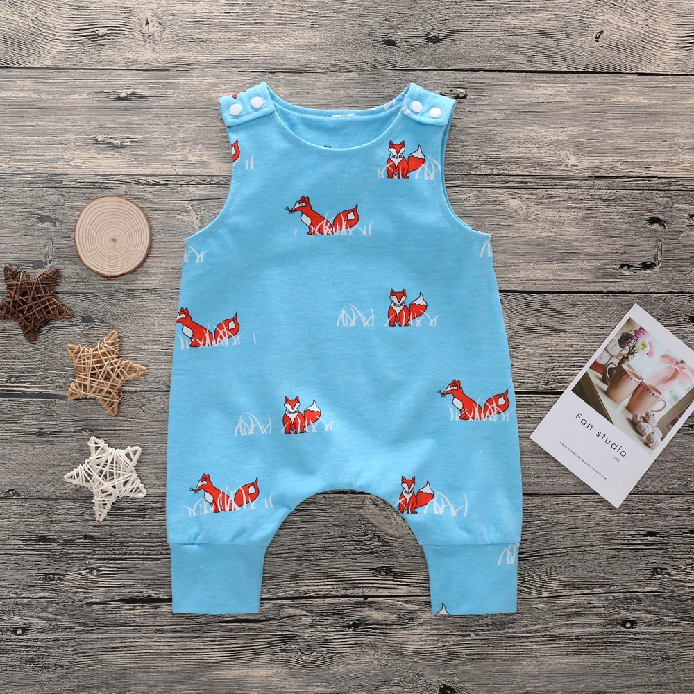 

Newborn Baby Kids Boy Girl Rompers Toddler Fox Short Romper Sleeveless O-Neck Cotton Jumpsuit Playsuit Boys Girls Romper Outfits