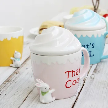 

HOT SALE Ice cream Lovely Fruit Pottery Cup Creative Mark With Milk Mug Breakfast Drink Coffee Gift Mug Office Drinking Water