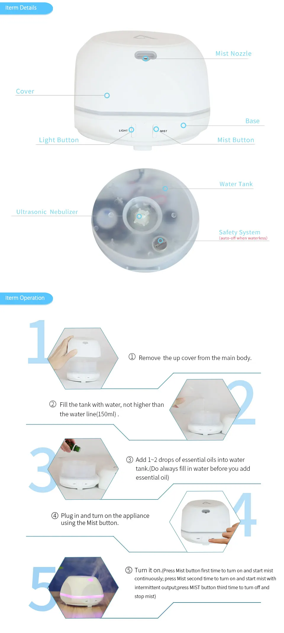 Aromacare New 150ml USB Mini Humidifier Aromatherapy Electric Essential Oil Diffuser Portable Air Cool Mist Computer Office SPA (3)