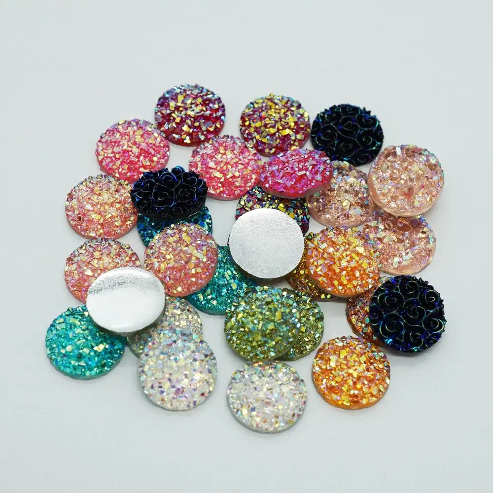 

50PCS/lot Round 12MM Natural ore Style Flat Back Resin Cabochons Cameo for Make Bracelet Necklace Women Earring Supply