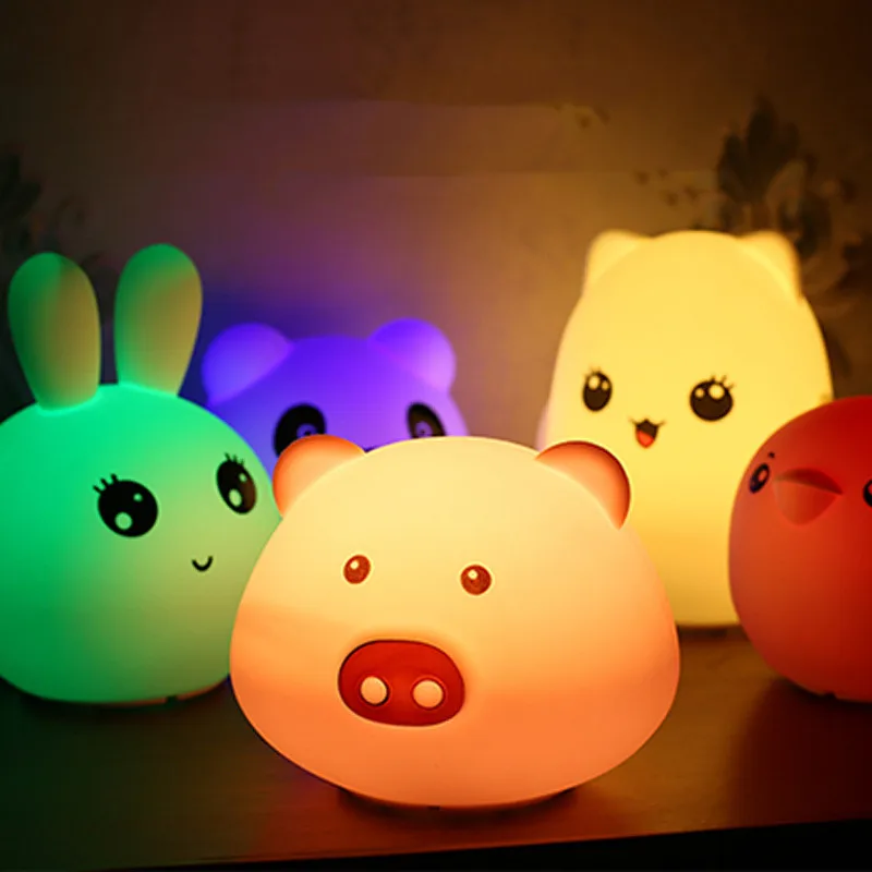 

USB Rechargeable LED Night Light RC Touch Sensor Sound Control Colorful Soft Silicone Animal Night Lamp for bedroom Bedside Kids