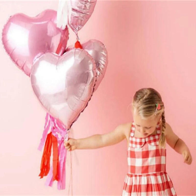 

5pcs/lot 18inch pink heart foil balloons with paper tassel wedding happy birthday gifts photography props for party decorations