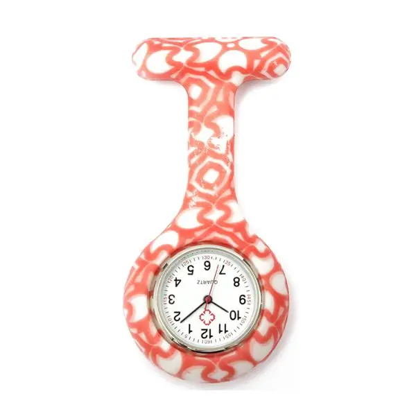 Розовый цветочный узор Силиконовые Медсестры Брошь Туника Брелок карманные часы из нержавеющей циферблат