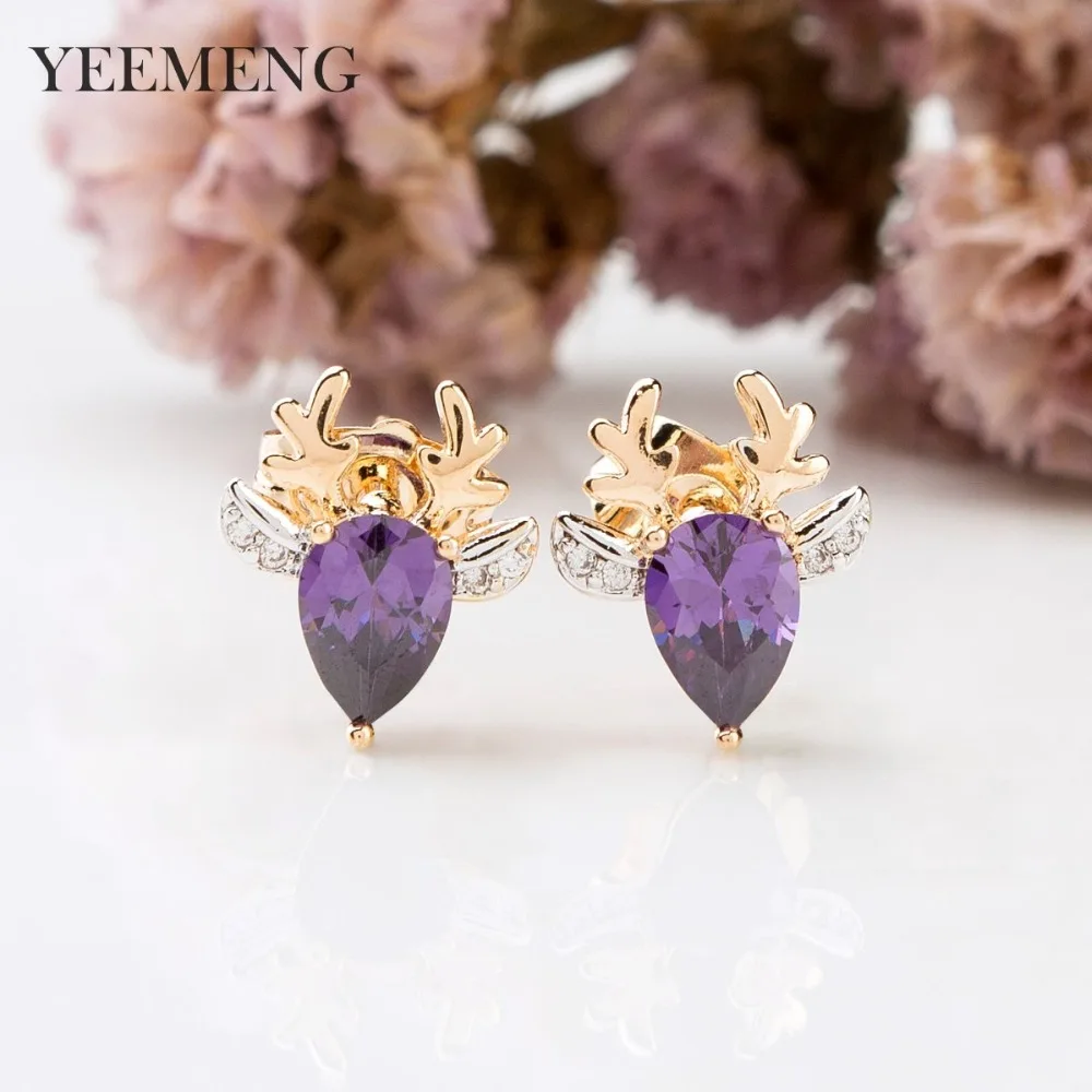 Серьги YEEMENG из розового золота 585 пробы с цирконом для женщин милые элегантные