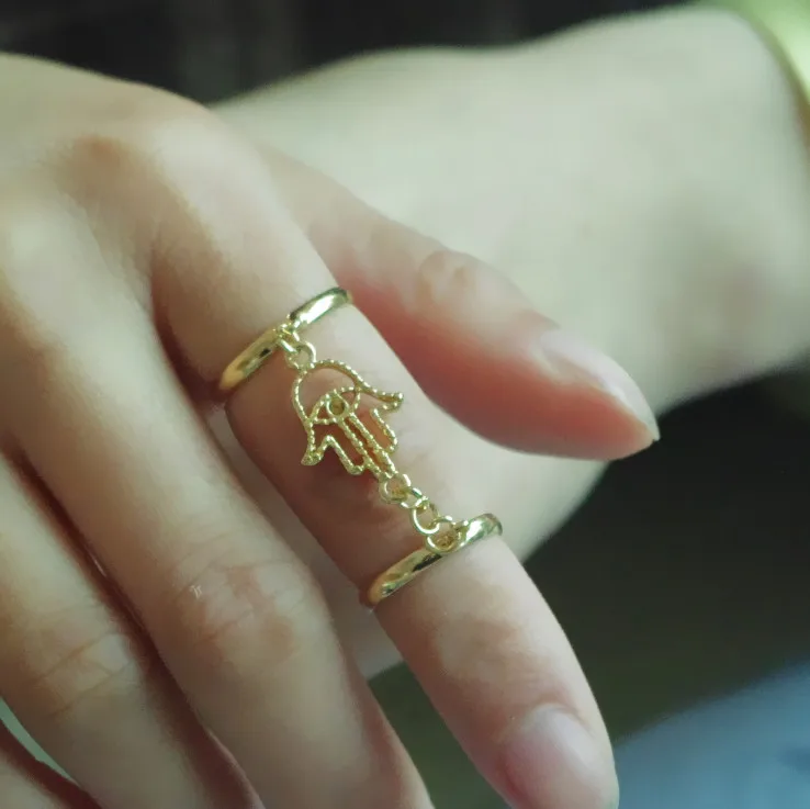 

SHUANGR New Fashion Above the Knuckle Ring Top of Finger Gold Double Rings Chain Link Unisex /rings for women