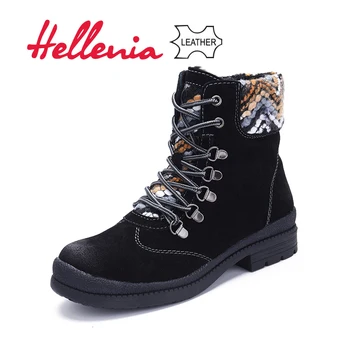 

Hellenia 2018 Winter Women Boots Ladies Shoes Cow Suede Leather Ankle Boot Warm Art -Fur Lining Soft Comfortable shoes Boots