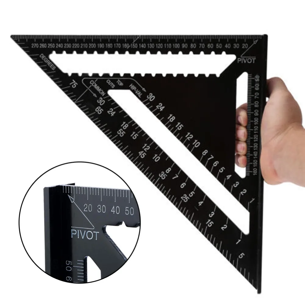 7/12inch Speed Square Metric Aluminum Alloy Triangle Ruler Squares for