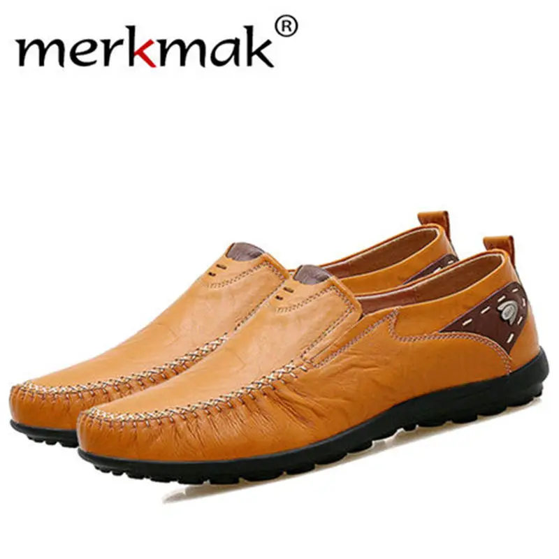 

Merkmak leather shoes Men Big Size 38-47 New Split Casual Shoes Fashion Top Quality Driving Moccasins Slip On Loafers Flat Shoes