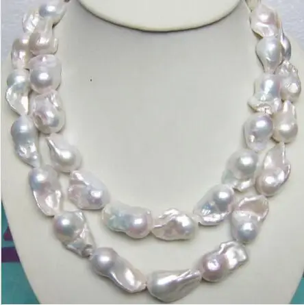 

Free Shipping HUGE 34"L 15-22MM SOUTH SEA GENUINE WHITE BAROQUE PEARL NECKLACE
