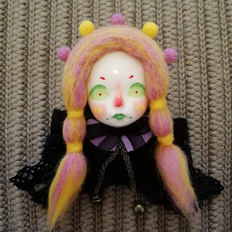 

Unique Vintage Girl OOAK Doll Brooch Handcrafted Fashion Polymer Clay Dolls Hand Painted Cute Pin Needle Felted Badges