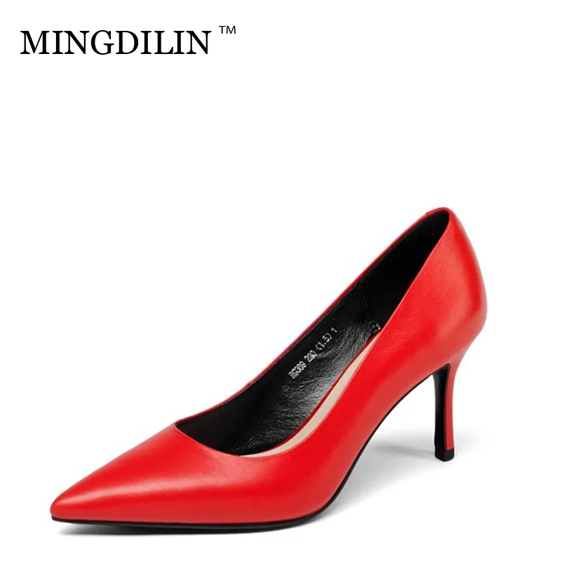 

MINGDILIN Pointed Shoes Party Four Seasons Single Shoe Shallow Mouth Comfort Leisure Professional Women Fashion High Heels 2018