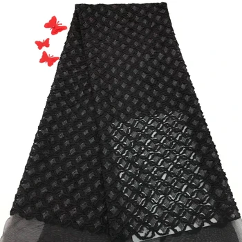 

Black lace fabric high quality 2018, new 3D flower African lace fabric, tulle lace wedding dress RF2853