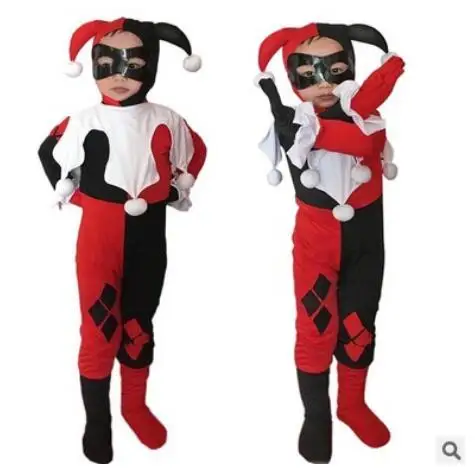 

Kids Harley Quinn Costume Joker Girl Cosplay Full Bodysuit Arkham City Superhero Costumes Halloween Fancy Dress for Children