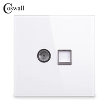 Coswall Новое поступление кристальная панель из закаленного стекла RJ45 Интернет-разъем с ТВ розеткой настенная компьютерная розетка
