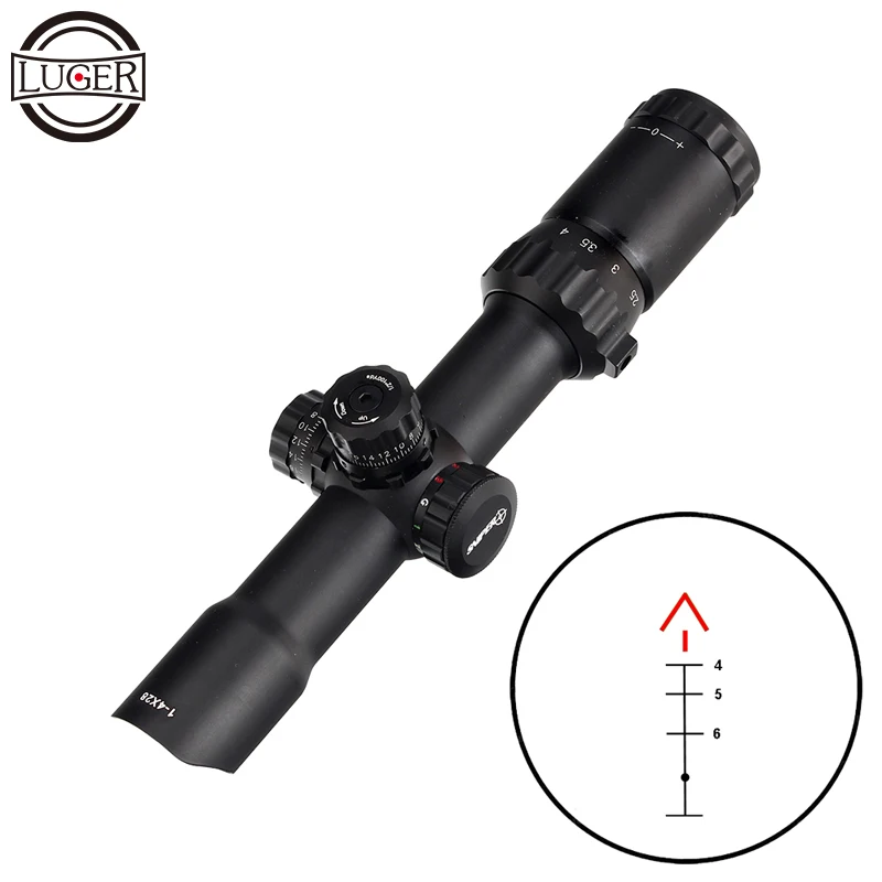 

LUGER 1-4X28 Hunting Riflescope Long Eye Relief Tactical Optical Sight RGB Illuminated Scope Fit 11/20mm Rail Mount For Air Gun