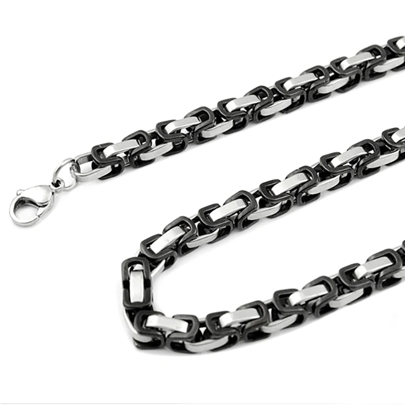 

GOKADIMA Mens Necklace Chains Black&Silver Color Byzantine Box Link Stainless Steel Chain Neckalaces for Man