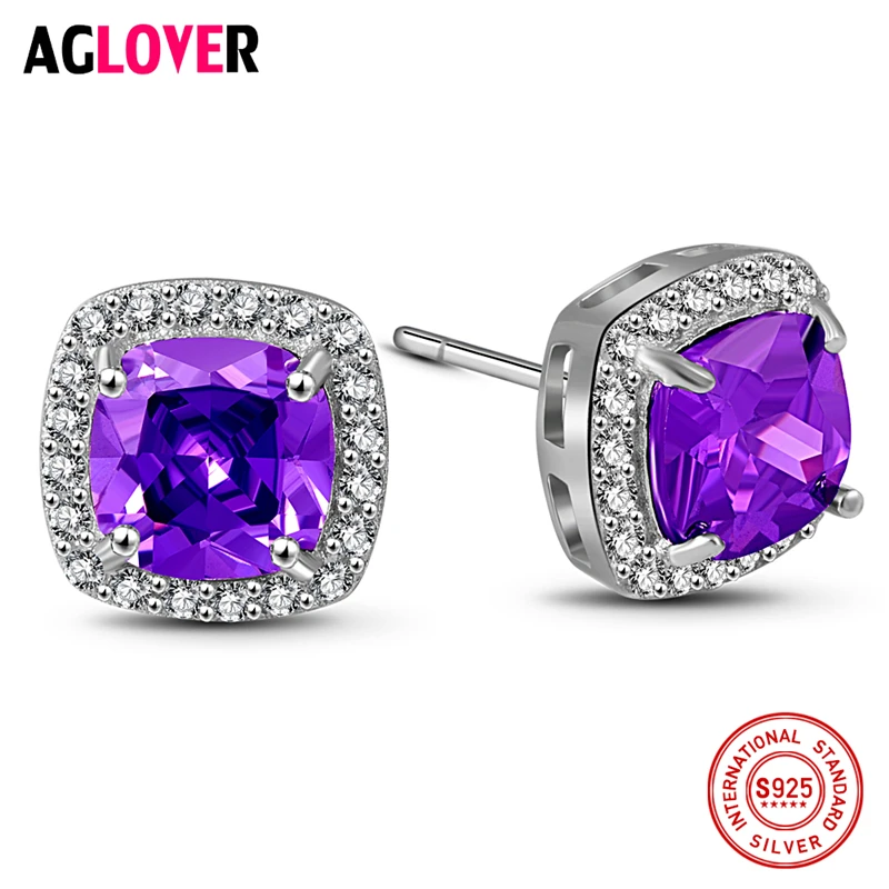 

Purple Crystal AAA Zircon Earrings 925 Silver Fashion Charm Women 100% Sterling Silver Stud Earrings Jewelry