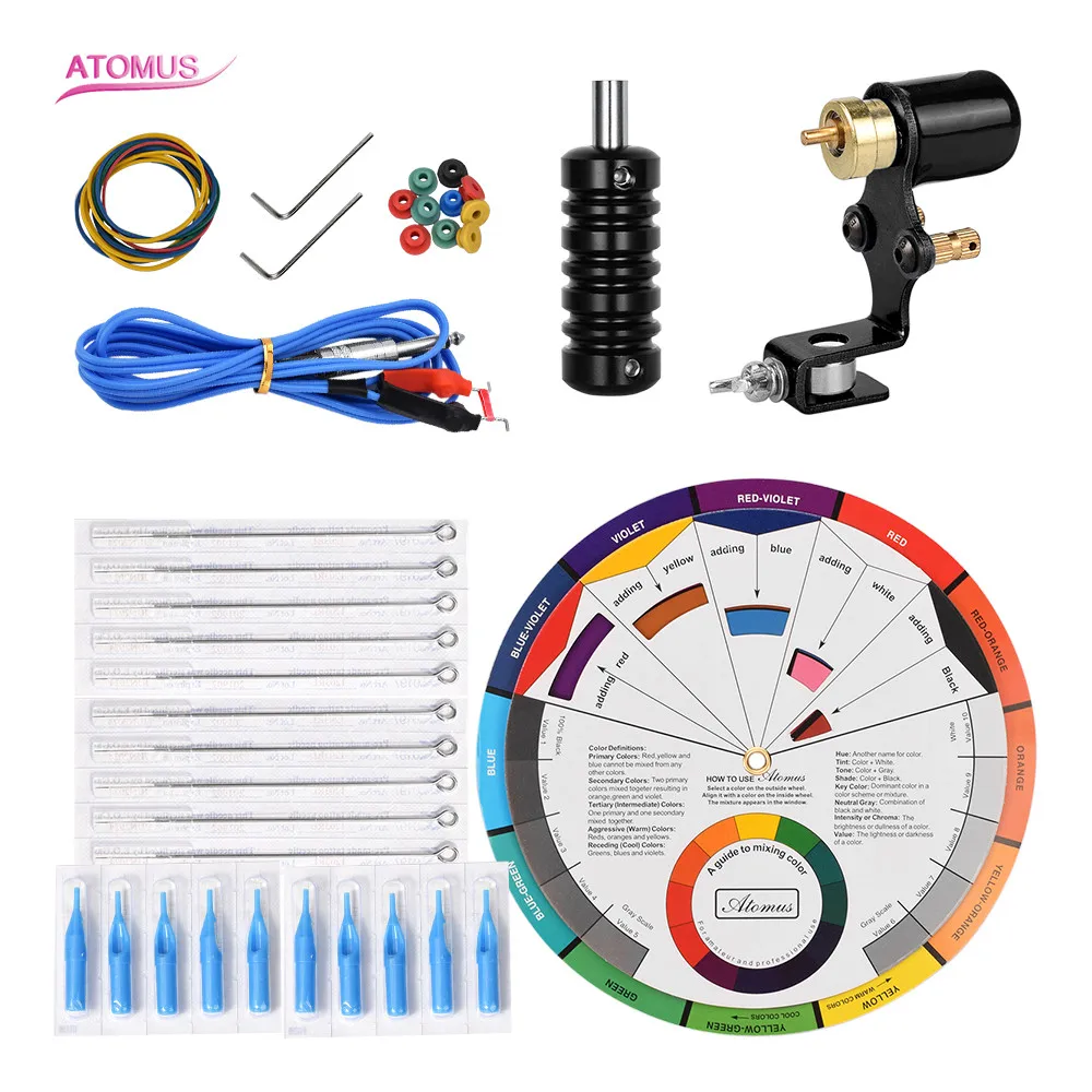 

Kit Tattooo Tattoo Profesional Machine Pen Set Rotary Ensemble A Tatouer Professionnelle Tatoo Needles Color Wheel Tattoo Tips