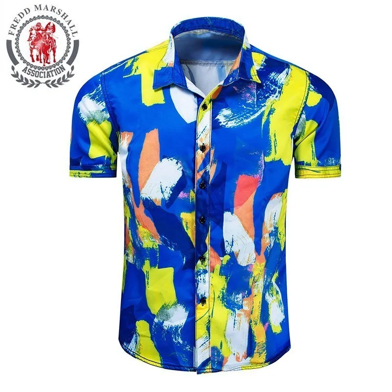 Fredd Marshall Hawaiian Printed Shirt Men New Summer Short Sleeve Casual Beach Camisa Bowling Shirts Holiday 55897