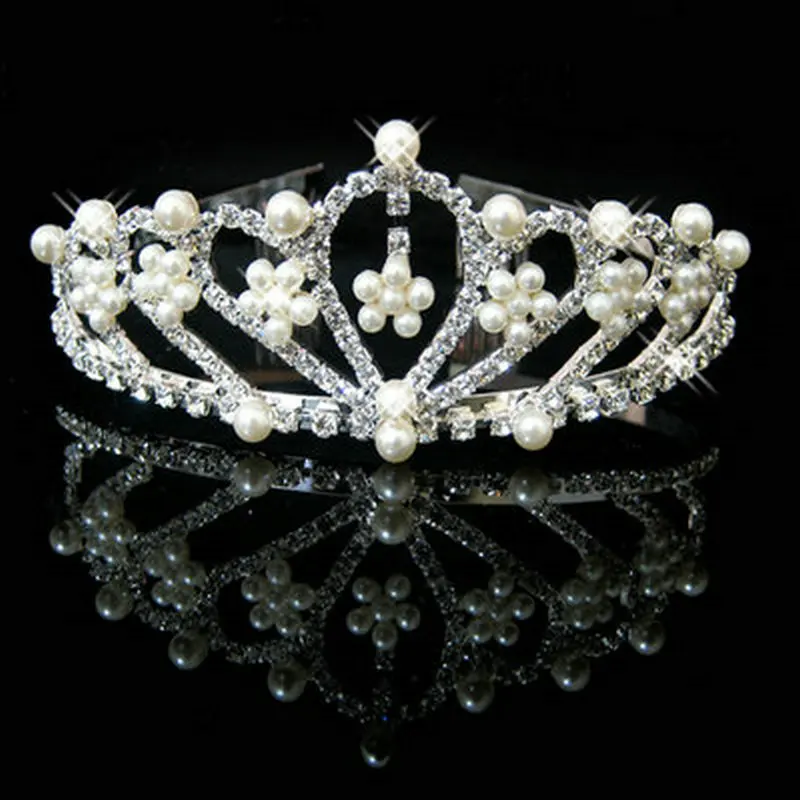 

Wholesale Bridal Wedding Crystal Rhinestone Crown Heart Crown Silver Plated Women Children Tiaras Hair Comb Headband Diademas