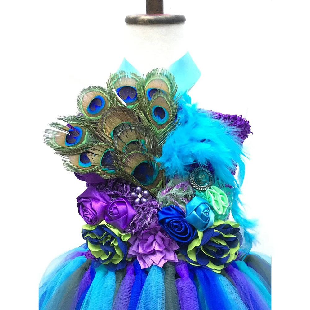 Elegant Princess Girl Peacock Dress for Kids Christmas Halloween Cosplay Tutu Dress Costume Flower Girl Feather Wedding Dress (10)