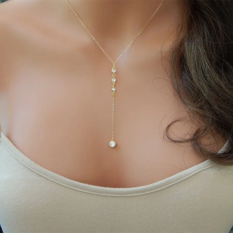 

Fashion New Clavicle Chain Necklace Exquisite Crystal Pendant Gold Silver Long Statement Necklaces for Women Jewelry
