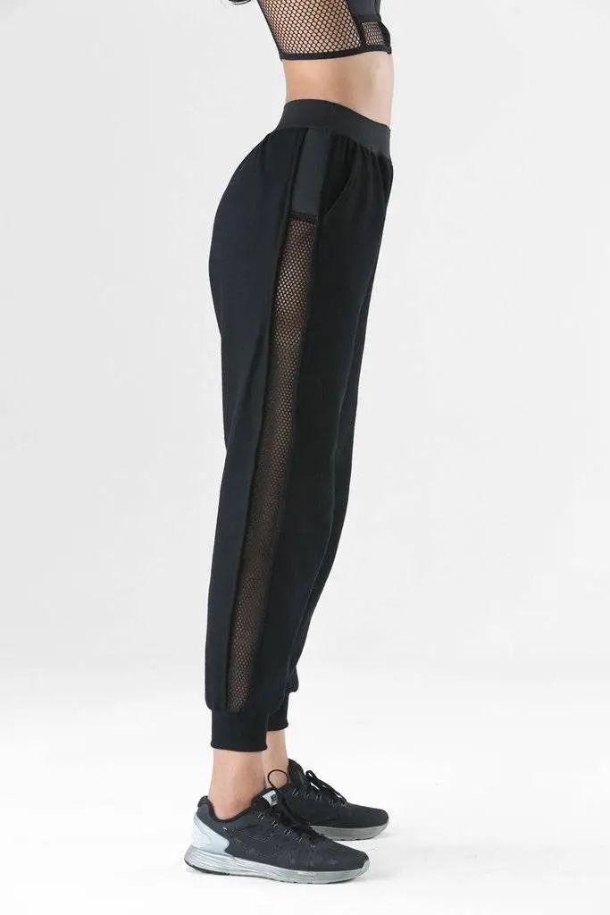Новые женские удобные свободные спортивные сетчатые брюки в стиле пэчворк три цвета - Цвет: Черный