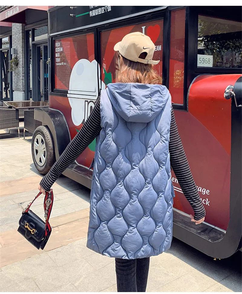 New fashion thicken warm cotton down vest women single button loose version long sleeveless coat women winter veste femme