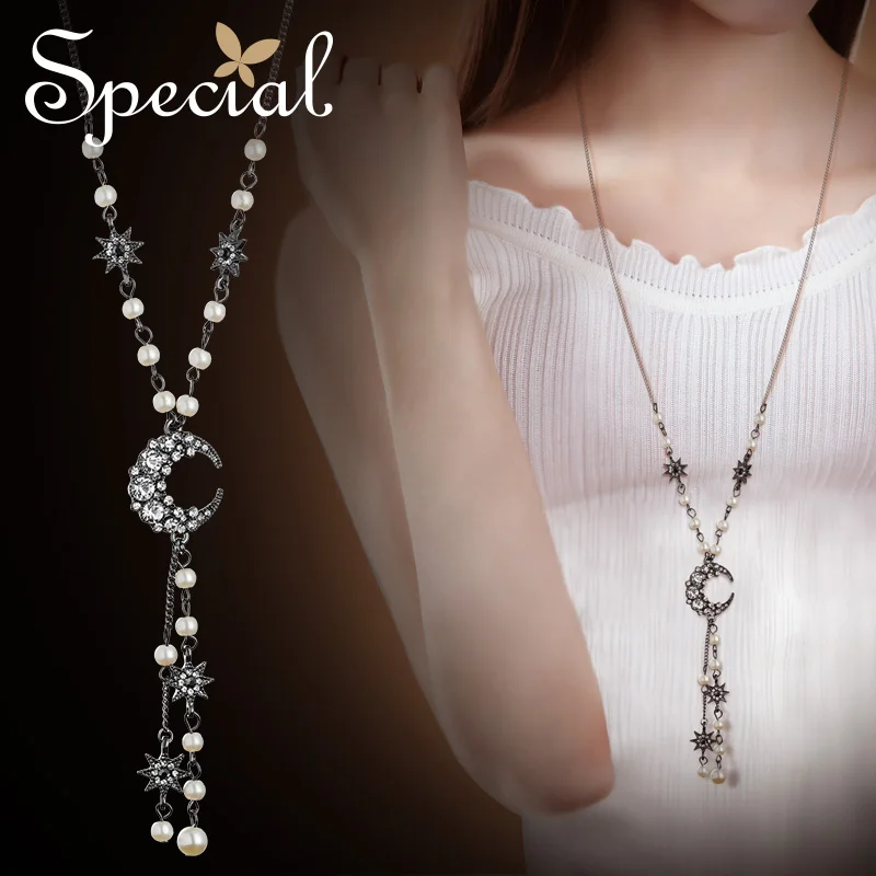 

Special Fashion Moon & Star Maxi Necklace Vintage Tassel Necklaces & Pendants Pearls Trendy Jewelry Gifts for Women S2752N