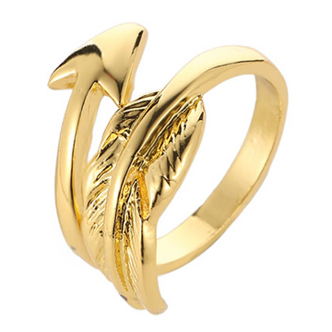 Gothic Punk Men Women Open Adjustable Ring Charm Silver Gold Feather Shooting Arrow Ring Thumb Ring Shellhard Unisex Jewelry