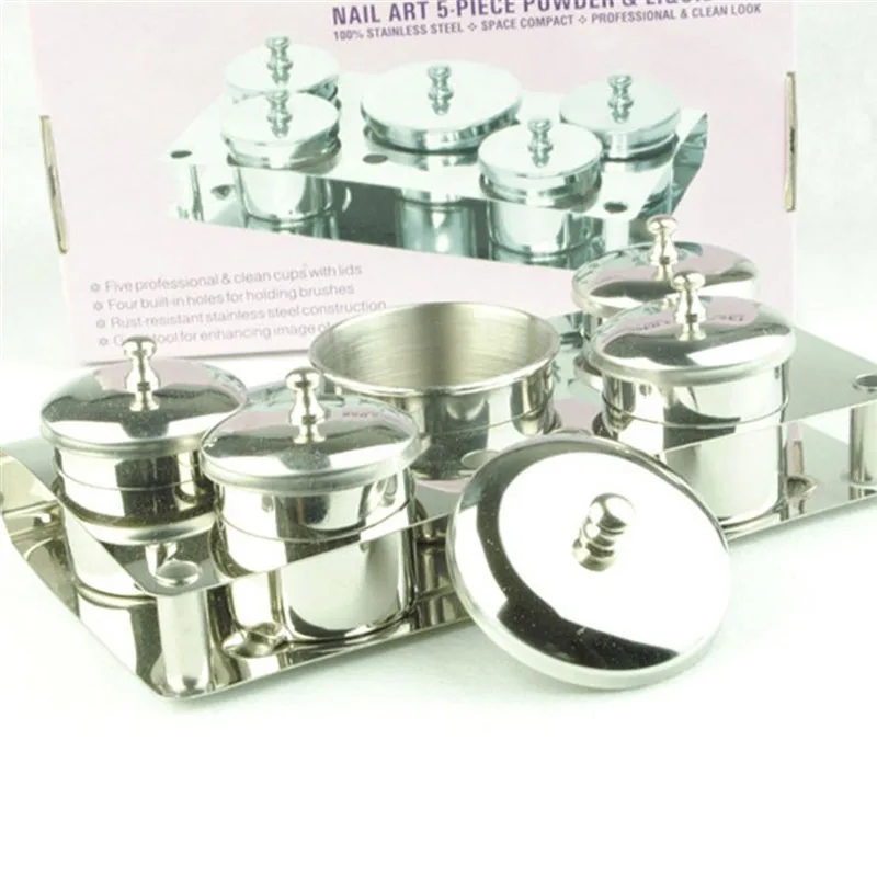 5Pcs/set Manicure Liquid Acrylic Powder Organizer Tray Container Dappen Dish with Nail Brush Holder 5Pcs/set Manicure Liquid Acrylic Powder Organizer Tray Container Dappen Dish with Nail Brush Holder