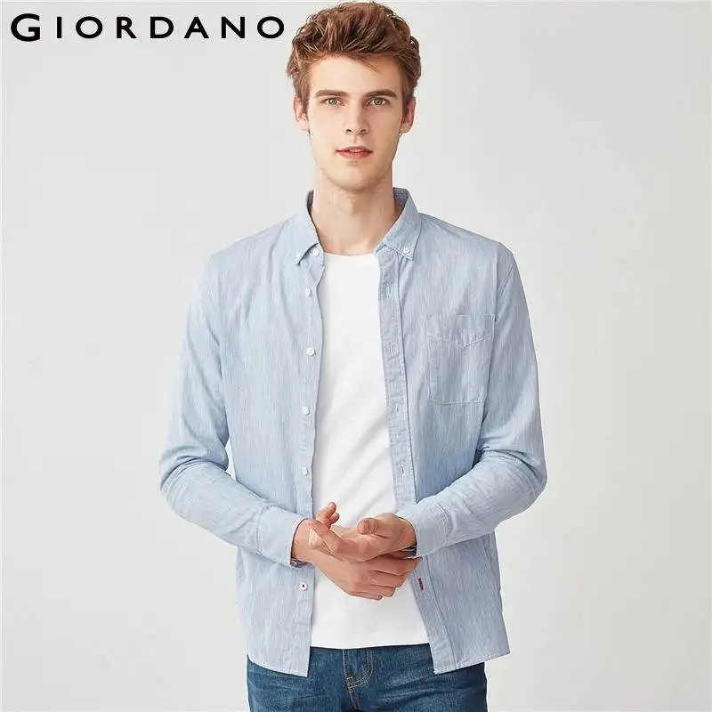 Giordano мужские рубашки с длинным рукавом однотонный хлопковый воротник хит продаж
