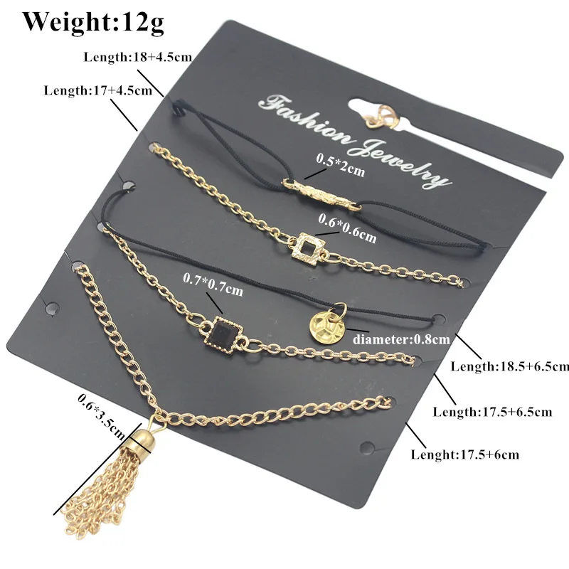 

6 pieces each set of alloy new fashion retro anklet fringed square round piece bracelet set women's ankle bracelet bracelet gift