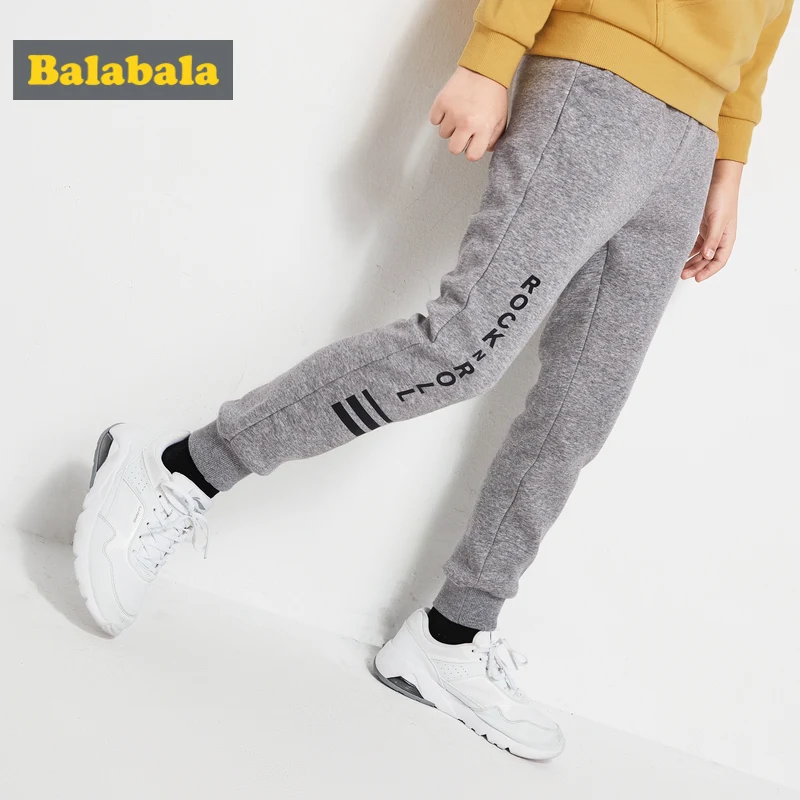 Balabala/флисовые спортивные штаны без застежки с принтом для мальчиков-Подростков Спортивные штаны с поясом и каймой в рубчик