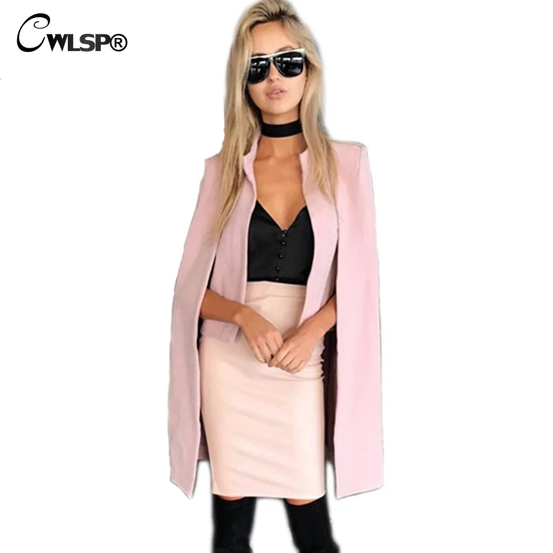 Manches Automne Cwlsp Manteau rose Chaud Side Double Hiver Ouvrir Ql3342 Col Femmes Gris Outwears Laine Point Montant Mélanges Cape 7dzqd8WrU