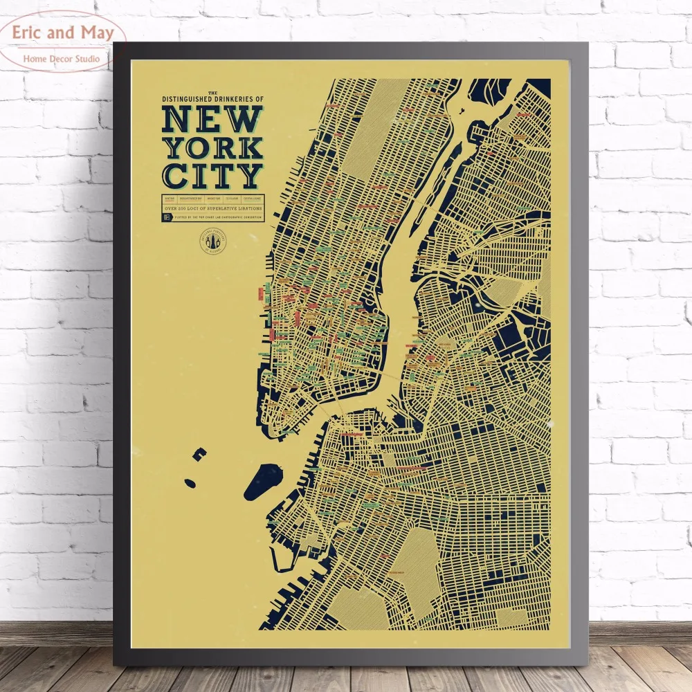 New York City Map Canvas Art Print Painting Poster Wall Pictures For