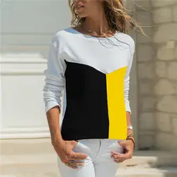 Блуза с геометрическим принтом Повседневная рубашка с длинным рукавом для женщин О образным вырезом летняя белая Женские топы, блузы Femininas