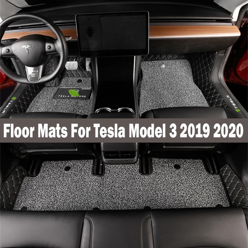 Автомобильные коврики для Tesla Model 3 2017 2020 ног коврик шаг вышивка кожаные