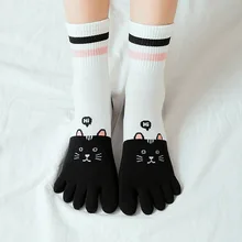 Женские носки с пальцами, Нескользящие осенне-зимние новые стильные носки, короткие хлопковые носки с милым рисунком кота SC001