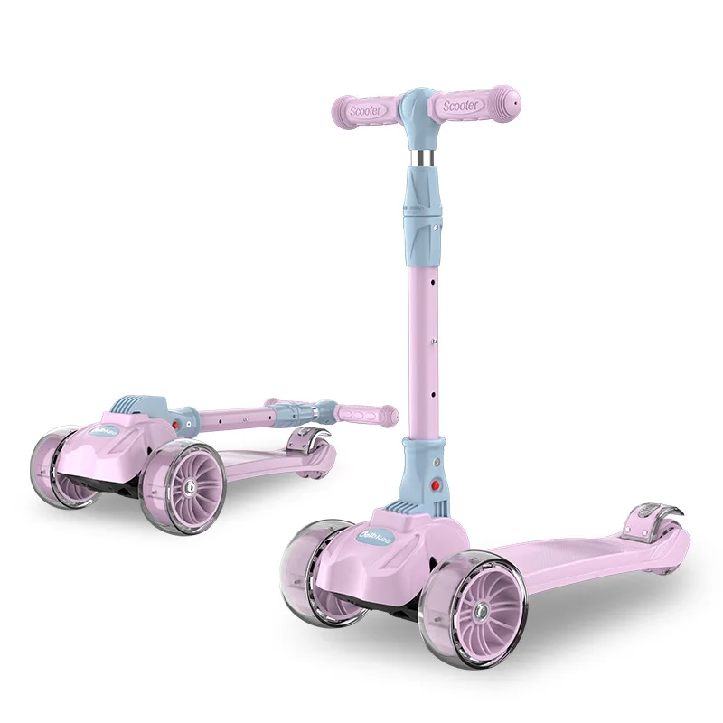 Детские фонари скутера складной трехколесный скутер Регулируемая высота три колеса скейтборда 3 в 1 с сиденьем - Цвет: pink-without seat