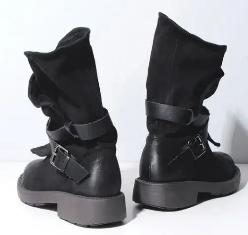 Женская обувь; botas mujer; сезон осень-зима; сапоги до середины икры из искусственной кожи; женские мотоботы на платформе; chaussures femme размера плюс