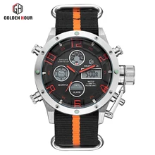 Haut De Luxe Marque Hommes de Quartz Analogique Numérique Montres Hommes Mode Casual Male Sport Led Toile Double Affichage Montres Militaires