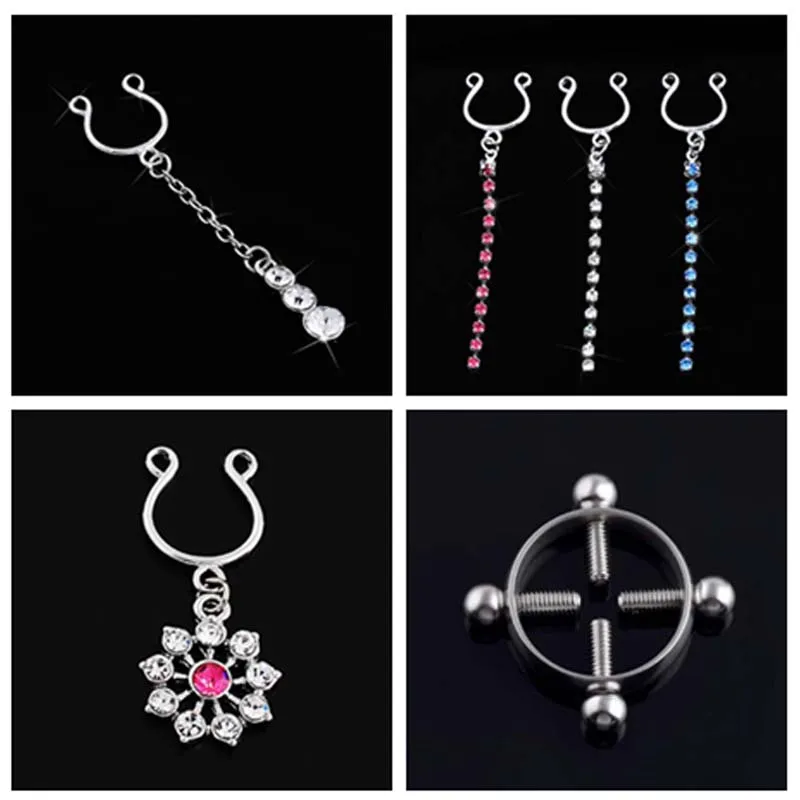 No rod Round Crystal Retail Nipple ring body piercing jewelry Nickel