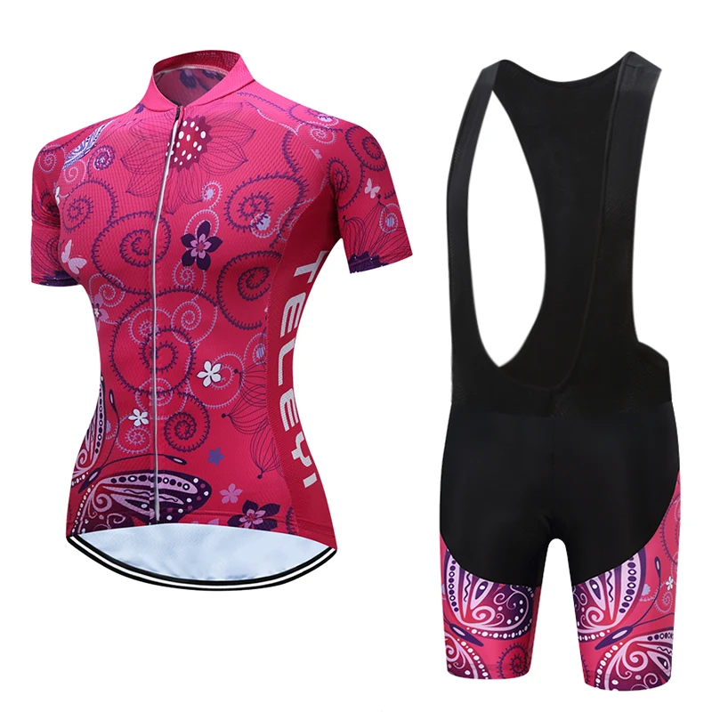 TELEYI Велоспорт Джерси велосипед одежда нагрудник шорты комплект костюм для езды на горном велосипеде ropa ciclismo Высокое качество Лето для женщин велосипед Костюмы - Цвет: 1